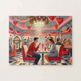 Quebra-cabeça Romance Retro Diner de São Valentim dos Anos 50