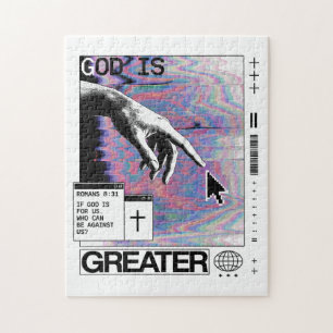 Quebra-cabeça Romanos 8:31 Mão de Deus Cyberpunk Glitch Art