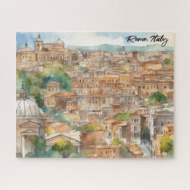 Quebra-cabeça Rome Italy Watercolor Painting Panorama View (Horizontal)