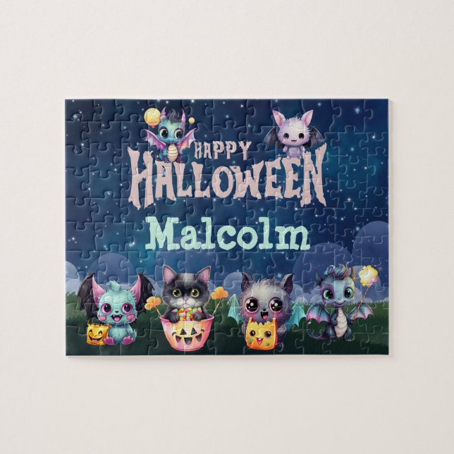 Quebra-cabeça Rompecabeças Dragão de Halloween Nome Personalizad (Horizontal)