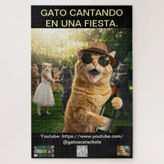 QUEBRA-CABEÇA ROMPECABEZA DE GATO CANTANDO EN UNA FIESTA