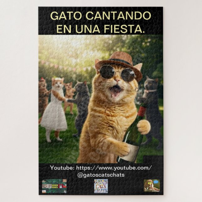 QUEBRA-CABEÇA ROMPECABEZA DE GATO CANTANDO EN UNA FIESTA (Vertical)