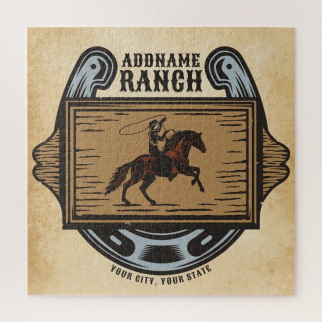 Quebra-cabeça Roping Cowboy ADD NAME Western Family Horse Rankin (Vertical)