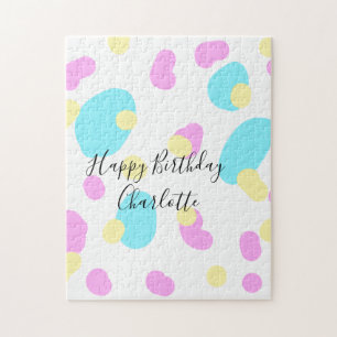Quebra-cabeça Rosa azul amarelo feliz aniversário crianças forma