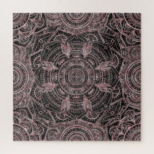 Quebra-cabeça Rosa Boho Cinza Dourada Mandala Design