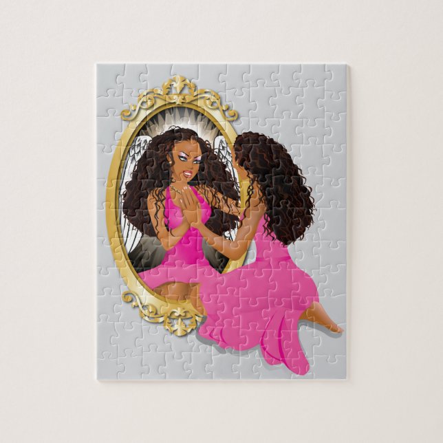 Quebra-cabeça Rosa da reflexão da mulher (Vertical)