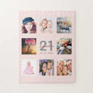 Quebra-cabeça rosa de foto personalizada aniversário de 21 anos