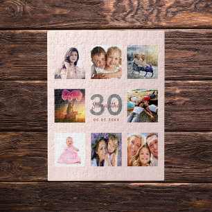 Quebra-cabeça rosa de foto personalizada aniversário de 30 anos