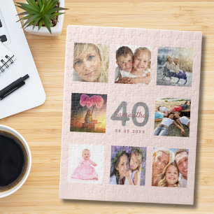 Quebra-cabeça rosa de foto personalizada aniversário de 40 anos