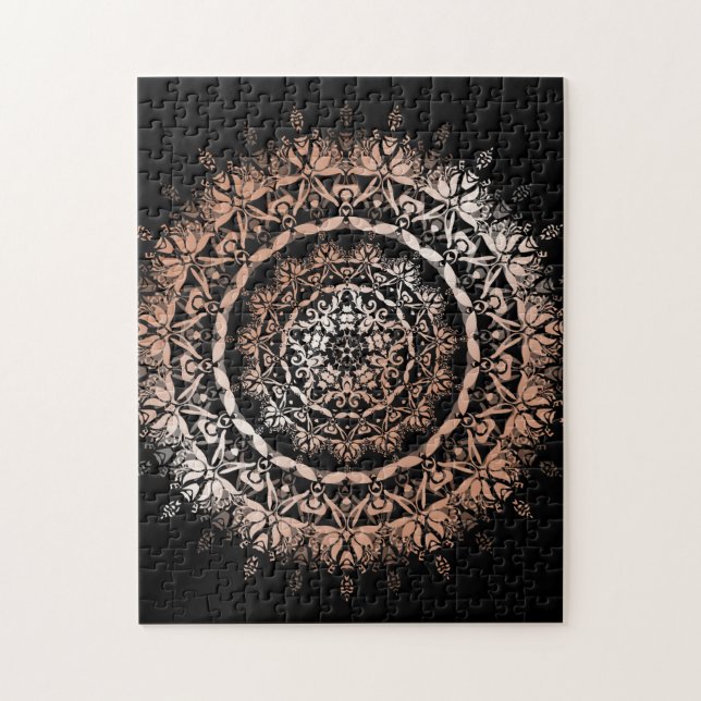 Quebra-cabeça Rosa Dourado Black Floral Mandala (Vertical)