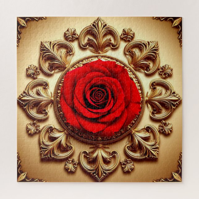Quebra-cabeça Rosa Elegante com Moldura Decorativa Ornamentada (Vertical)
