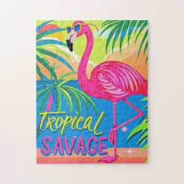 Quebra-cabeça Rosa flamingo Tropical de pé numa perna