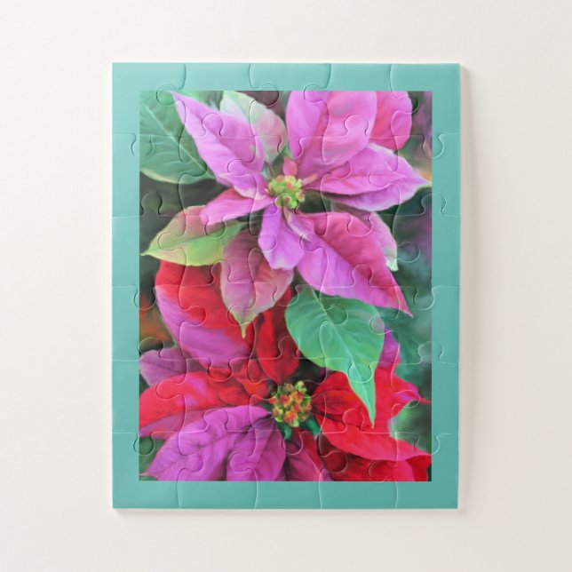 Quebra-cabeça rosa/Poinsettias Vermelhas (Vertical)