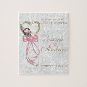 Quebra-cabeça Rosa Romântica, Coração Dourado & Fita Rosa