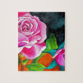 Quebra-cabeça Rosa rosa com arte de aquarela laranja