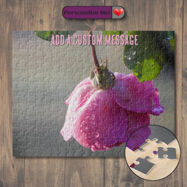 Quebra-cabeça Rosa Rosa Gota de Chuva (Pink Rose Raindrop Jigsaw Puzzle)