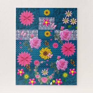 Quebra-cabeça Rosa Rosa Rosa Floral Azul Borboleta