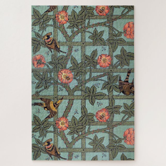 Quebra-cabeça Rosa Trepadeira & Pequeno Pássaro, William Morris (Vertical)
