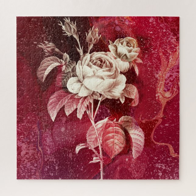 Quebra-cabeça ROSA ÚNICA em Fundo Vermelho (Vertical)