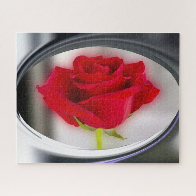 Quebra-cabeça Rosa vermelha brilhante (Horizontal)