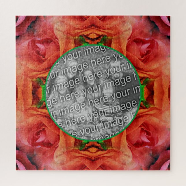 Quebra-cabeça Rosa vermelha Floral Nature Frame Adicionar Sua Fo (Vertical)