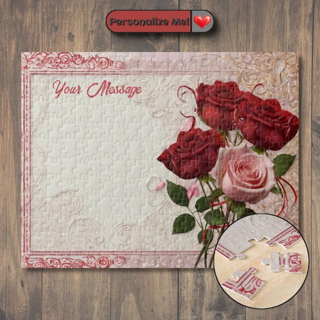 Quebra-cabeça Rosa Vermelha Personalizável (Customizable Red Rose Jigsaw Puzzle)