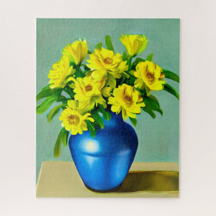 Quebra-cabeça Rosas Amarelas em Arte Azul Vase Boho