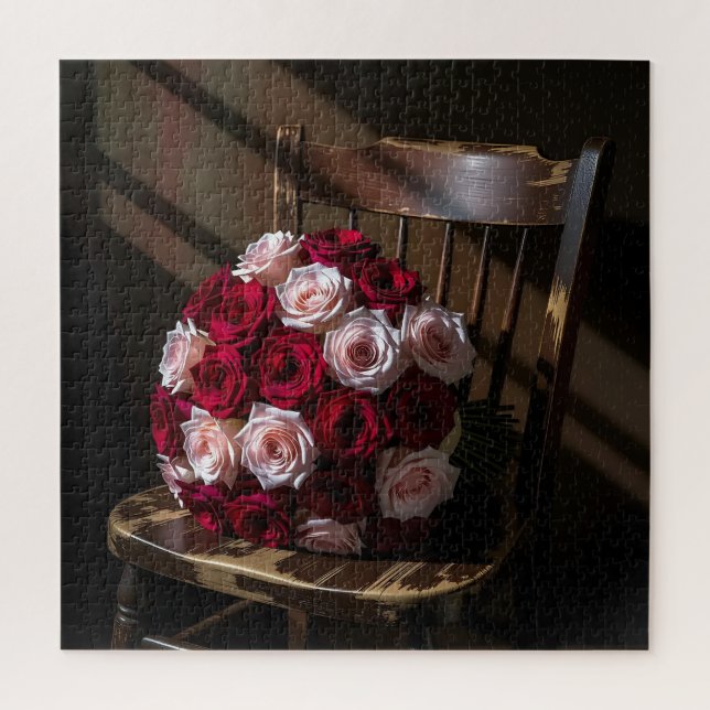 Quebra-cabeça Rosas Bonitas em uma Cadeira Rústica (Vertical)