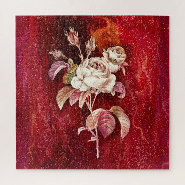 Quebra-cabeça Rosas Brancas em Fundo Vermelho Texturizado (Vertical)