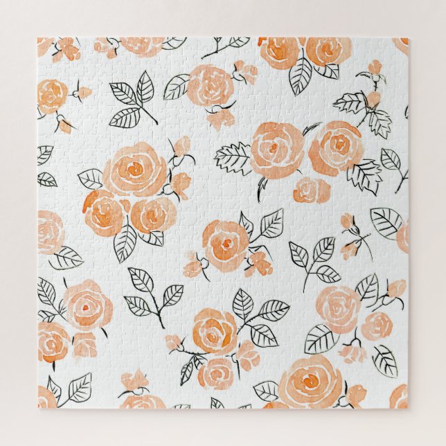 Quebra-cabeça Rosas de Aquarela: Fundo Branco de Tinta (Vertical)