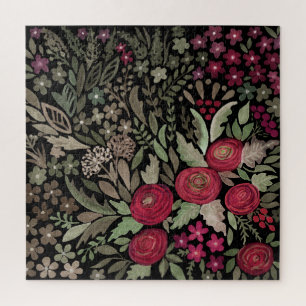 Quebra-cabeça Rosas de aquarela sobre fundo preto, aquarela