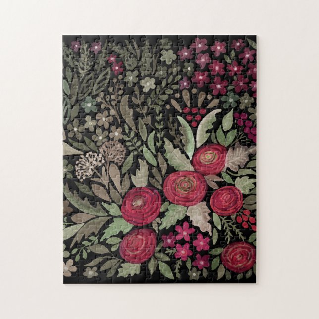 Quebra-cabeça Rosas de aquarela sobre fundo preto, aquarela (Vertical)