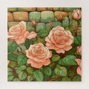 Quebra-cabeça Rosas de coral e parede de pedra