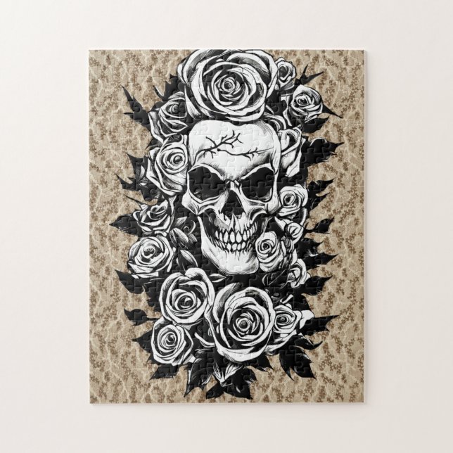 Quebra-cabeça Rosas de crânio humano Gótico de tinta original (Vertical)