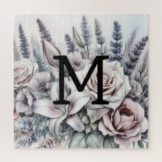 Quebra-cabeça Rosas de desenho floral monograma lírios de lavand