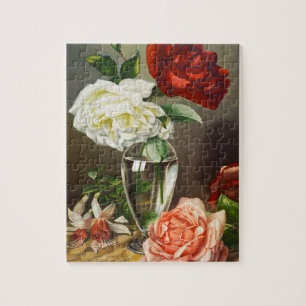 Quebra-cabeça Rosas de Jardim Antigas em um Vaso de Vidro