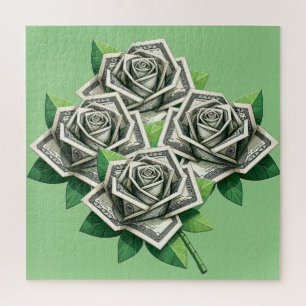 Quebra-cabeça rosas de origami de notas de cem dólares arte mone