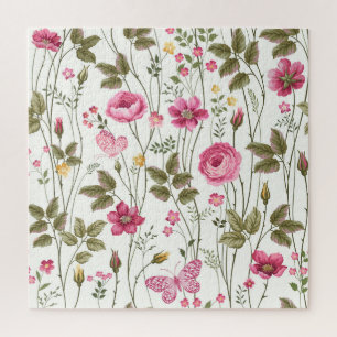 Quebra-cabeça Rosas e Borboletas: Floral sem costura