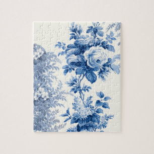 Quebra-cabeça Rosas e Ferns de Azul-Chic Elegante