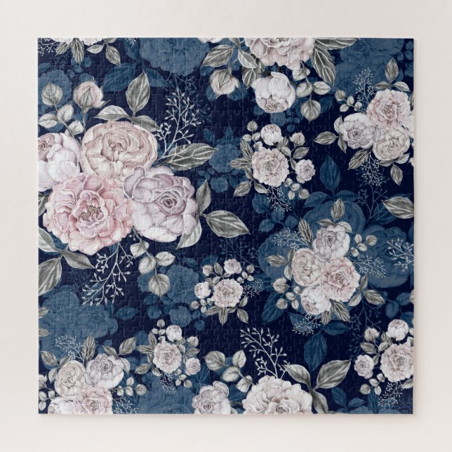 Quebra-cabeça Rosas Rosa Azul Escuro: Vintage (Vertical)