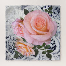 Quebra-cabeça Rosas Rosas em Fundo de Renda
