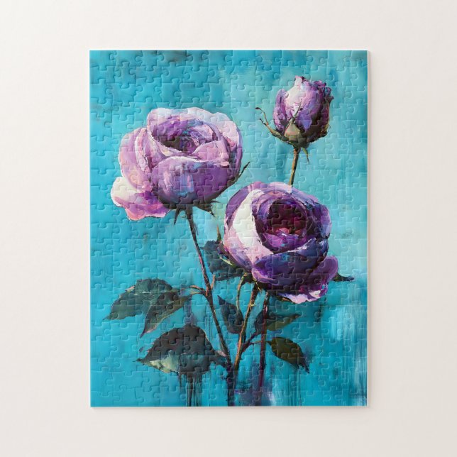 Quebra-cabeça Rosas roxas a preto no azul (Vertical)