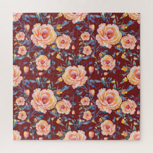 Quebra-cabeça Rosas, sem costura, padrão de fundo vermelho