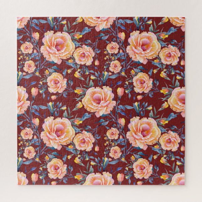 Quebra-cabeça Rosas, sem costura, padrão de fundo vermelho (Vertical)