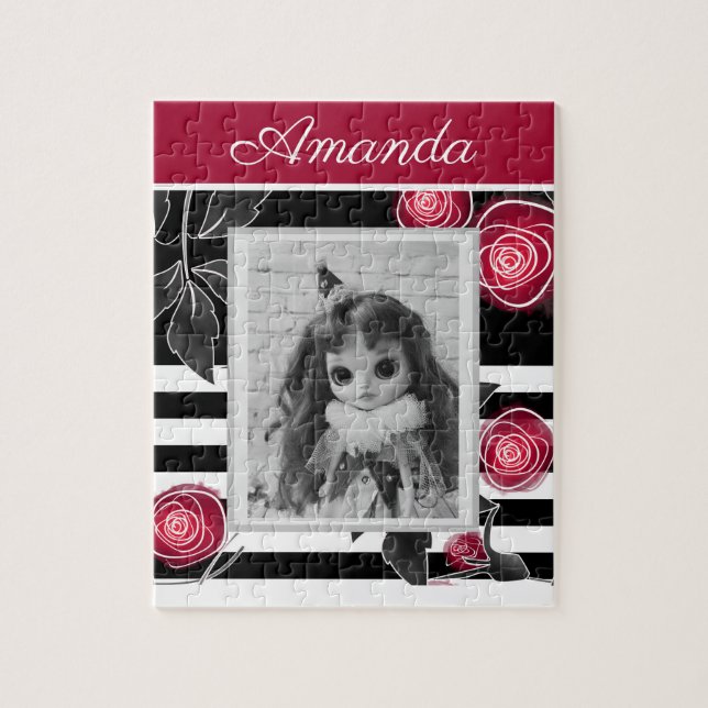 Quebra-cabeça rosas vermelhas abstrato modernas folhas de flores (Vertical)