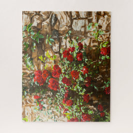 Quebra-cabeça Rosas vermelhas contra uma parede de pedra