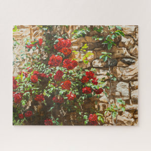 Quebra-cabeça Rosas vermelhas contra uma parede de pedra