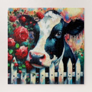 Quebra-cabeça Rosas vermelhas de vedação de galinha Holstein