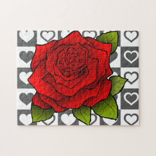 Quebra-cabeça Rosas vermelhas e Corações Românticos -