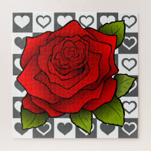 Quebra-cabeça Rosas vermelhas e Corações Românticos -